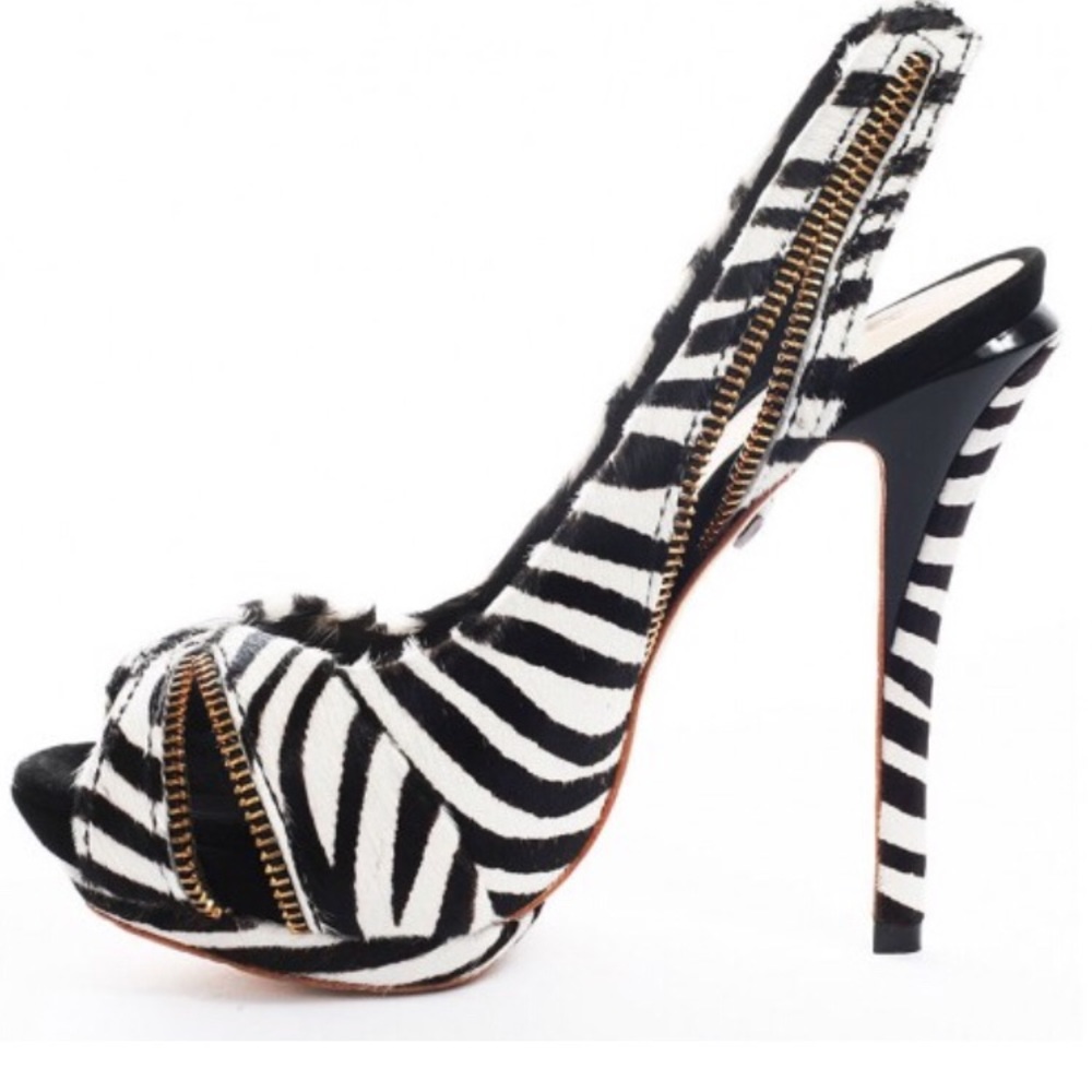 NWOT L.A.M.B Zebra Print Platform Heel w/Zippers